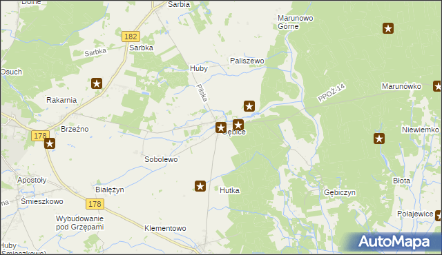 mapa Gębice gmina Czarnków, Gębice gmina Czarnków na mapie Targeo