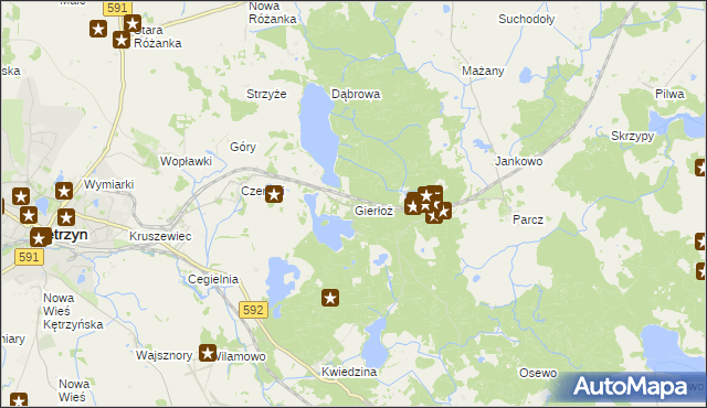 mapa Gierłoż gmina Kętrzyn, Gierłoż gmina Kętrzyn na mapie Targeo