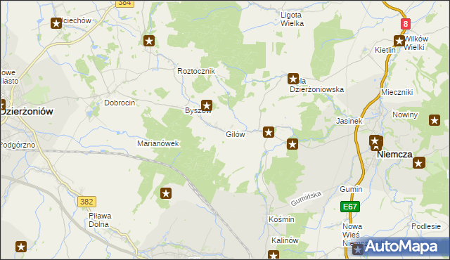 mapa Gilów gmina Niemcza, Gilów gmina Niemcza na mapie Targeo