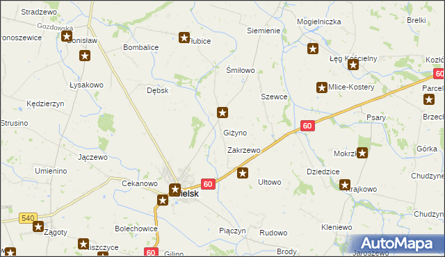 mapa Giżyno gmina Bielsk, Giżyno gmina Bielsk na mapie Targeo