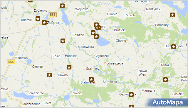 mapa Głęboczek gmina Chrostkowo, Głęboczek gmina Chrostkowo na mapie Targeo
