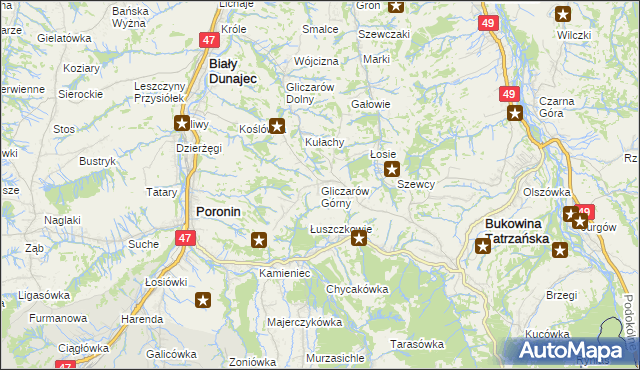 mapa Gliczarów Górny, Gliczarów Górny na mapie Targeo