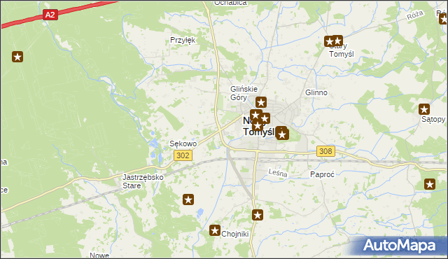 mapa Glinno gmina Nowy Tomyśl, Glinno gmina Nowy Tomyśl na mapie Targeo