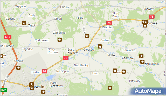 mapa Głosków gmina Borowie, Głosków gmina Borowie na mapie Targeo