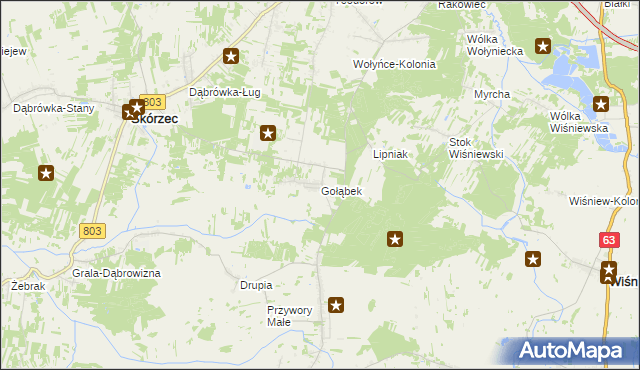 mapa Gołąbek gmina Skórzec, Gołąbek gmina Skórzec na mapie Targeo