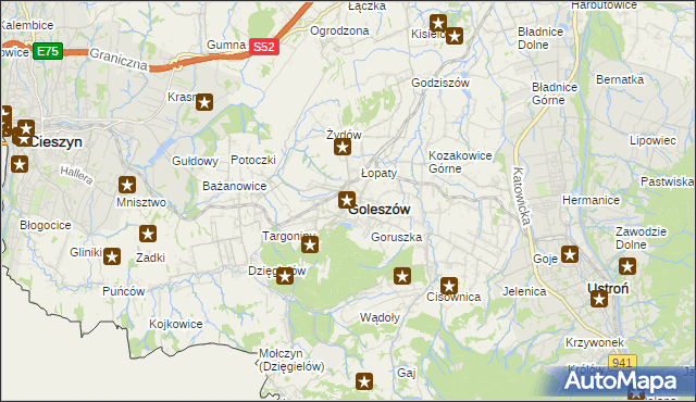 mapa Goleszów powiat cieszyński, Goleszów powiat cieszyński na mapie Targeo