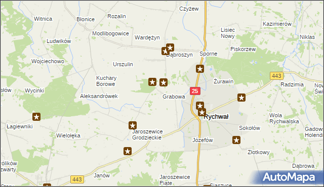 mapa Grabowa gmina Rychwał, Grabowa gmina Rychwał na mapie Targeo