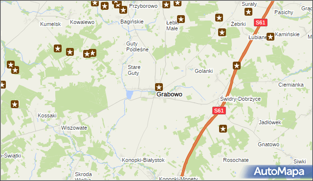 mapa Grabowo powiat kolneński, Grabowo powiat kolneński na mapie Targeo