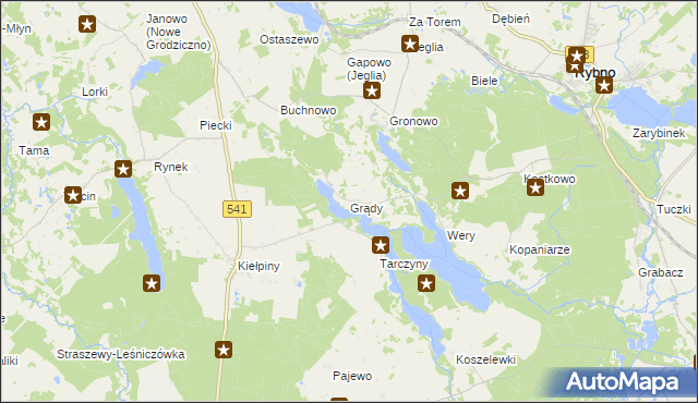 mapa Grądy gmina Rybno, Grądy gmina Rybno na mapie Targeo