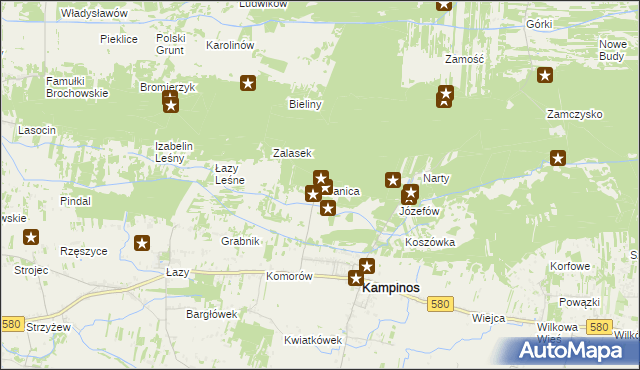 mapa Granica gmina Kampinos, Granica gmina Kampinos na mapie Targeo