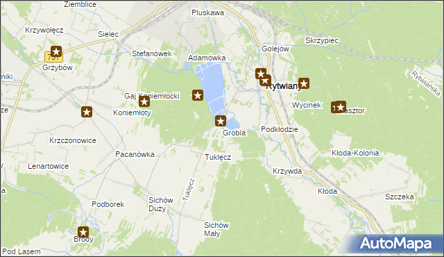mapa Grobla gmina Rytwiany, Grobla gmina Rytwiany na mapie Targeo