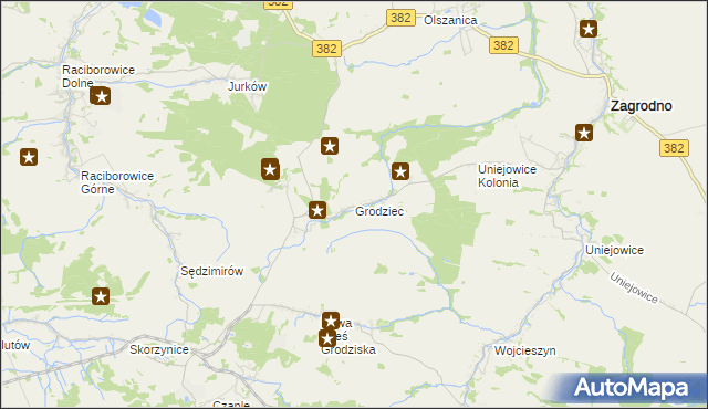 mapa Grodziec gmina Zagrodno, Grodziec gmina Zagrodno na mapie Targeo
