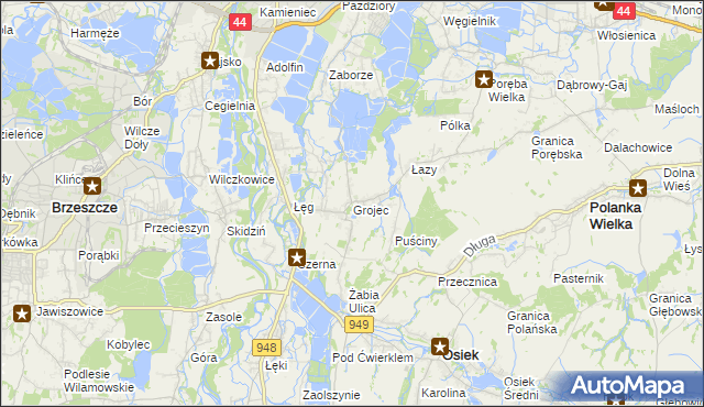 mapa Grojec gmina Oświęcim, Grojec gmina Oświęcim na mapie Targeo