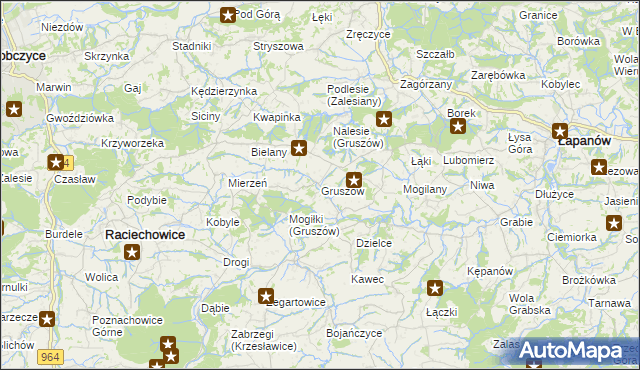 mapa Gruszów gmina Raciechowice, Gruszów gmina Raciechowice na mapie Targeo