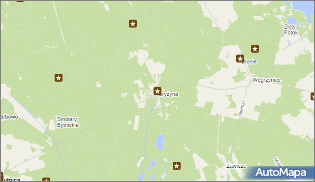 mapa Gryżyna gmina Bytnica, Gryżyna gmina Bytnica na mapie Targeo