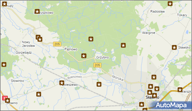 mapa Grzybno gmina Sławno, Grzybno gmina Sławno na mapie Targeo