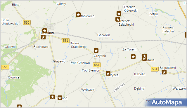 mapa Grzybno gmina Unisław, Grzybno gmina Unisław na mapie Targeo