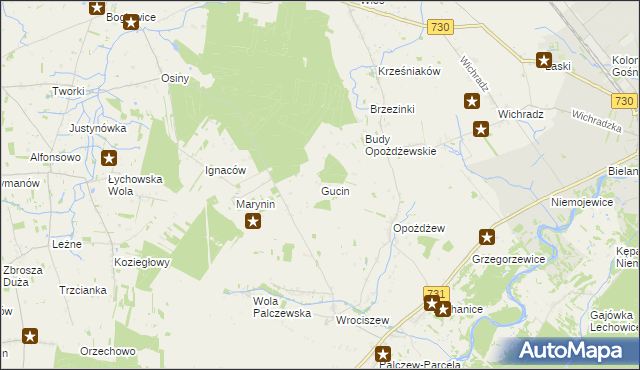 mapa Gucin gmina Warka, Gucin gmina Warka na mapie Targeo