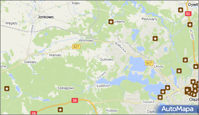 mapa Gutkowo gmina Jonkowo, Gutkowo gmina Jonkowo na mapie Targeo