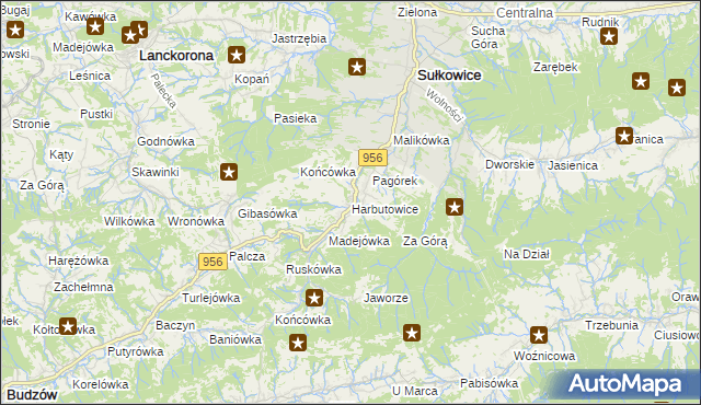 mapa Harbutowice gmina Sułkowice, Harbutowice gmina Sułkowice na mapie Targeo