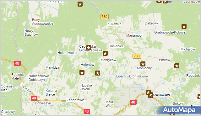 mapa Henryków gmina Głowaczów, Henryków gmina Głowaczów na mapie Targeo