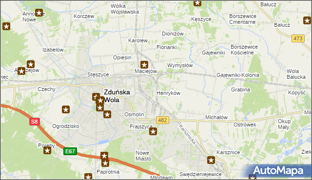mapa Henryków gmina Zduńska Wola, Henryków gmina Zduńska Wola na mapie Targeo