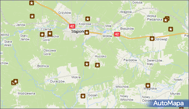 mapa Hucisko gmina Stąporków, Hucisko gmina Stąporków na mapie Targeo