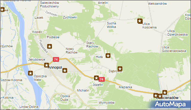 mapa Huta gmina Annopol, Huta gmina Annopol na mapie Targeo
