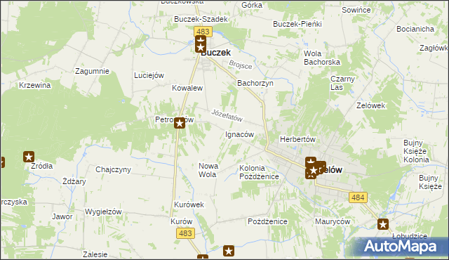 mapa Ignaców gmina Zelów, Ignaców gmina Zelów na mapie Targeo