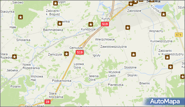 mapa Igryły, Igryły na mapie Targeo