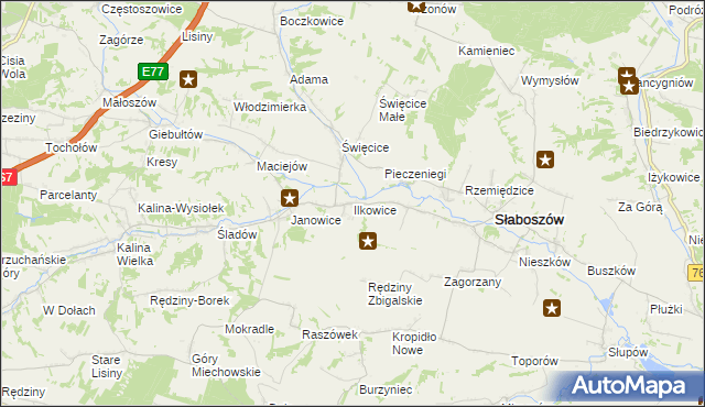 mapa Ilkowice gmina Słaboszów, Ilkowice gmina Słaboszów na mapie Targeo