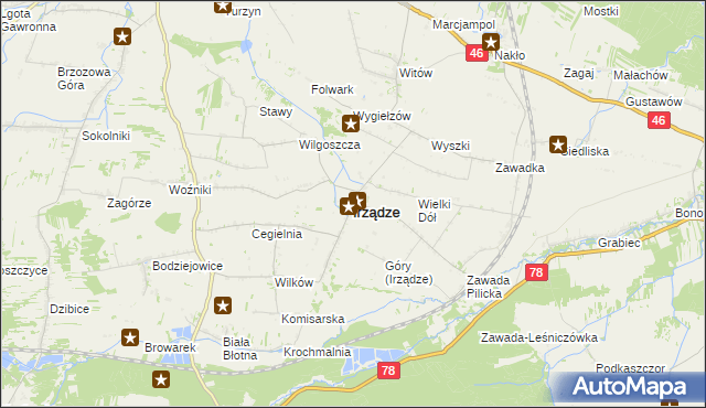 mapa Irządze powiat zawierciański, Irządze powiat zawierciański na mapie Targeo