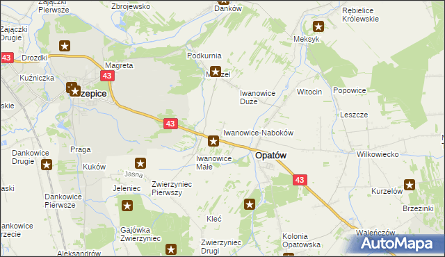 mapa Iwanowice-Naboków, Iwanowice-Naboków na mapie Targeo