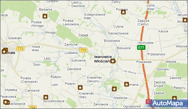 mapa Iwanowice Włościańskie, Iwanowice Włościańskie na mapie Targeo