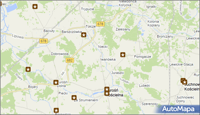 mapa Iwanówka gmina Turośń Kościelna, Iwanówka gmina Turośń Kościelna na mapie Targeo
