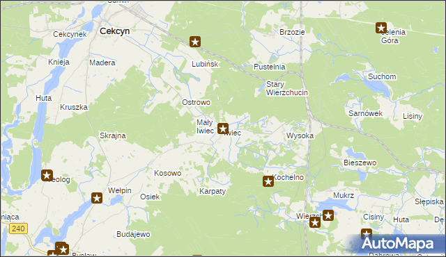 mapa Iwiec, Iwiec na mapie Targeo