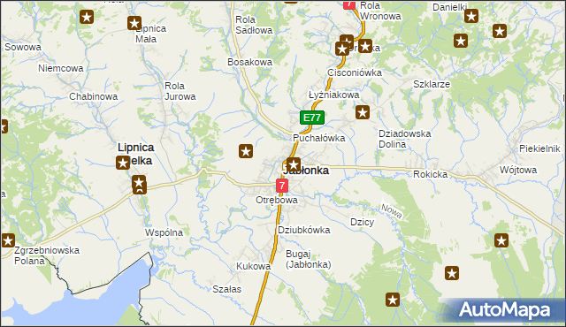 mapa Jabłonka powiat nowotarski, Jabłonka powiat nowotarski na mapie Targeo