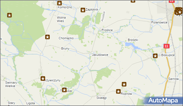 mapa Jakubowice gmina Byczyna, Jakubowice gmina Byczyna na mapie Targeo