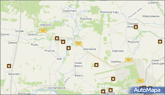 mapa Jankowice gmina Nowe Miasto nad Pilicą, Jankowice gmina Nowe Miasto nad Pilicą na mapie Targeo