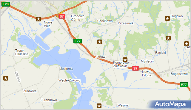 mapa Janów gmina Elbląg, Janów gmina Elbląg na mapie Targeo