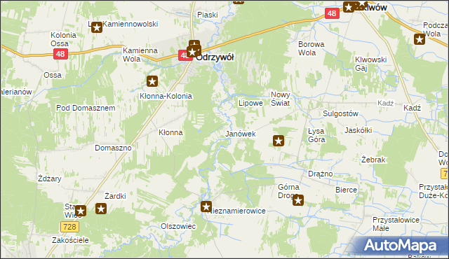 mapa Janówek gmina Odrzywół, Janówek gmina Odrzywół na mapie Targeo