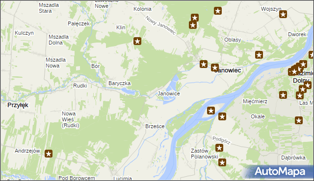 mapa Janowice gmina Janowiec, Janowice gmina Janowiec na mapie Targeo