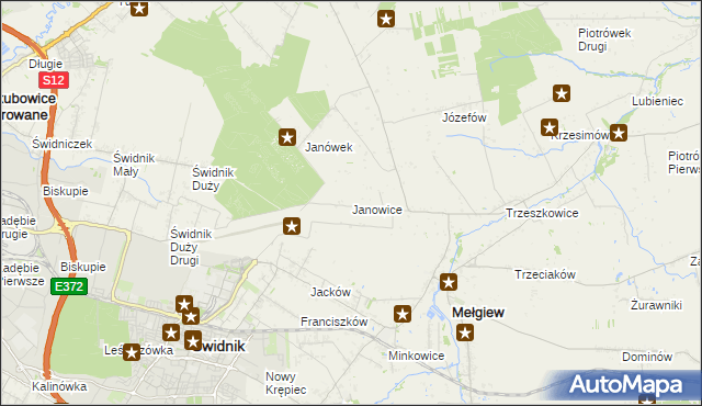 mapa Janowice gmina Mełgiew, Janowice gmina Mełgiew na mapie Targeo