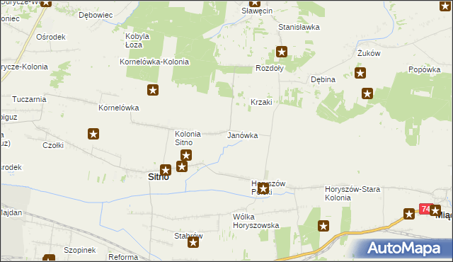 mapa Janówka gmina Sitno, Janówka gmina Sitno na mapie Targeo