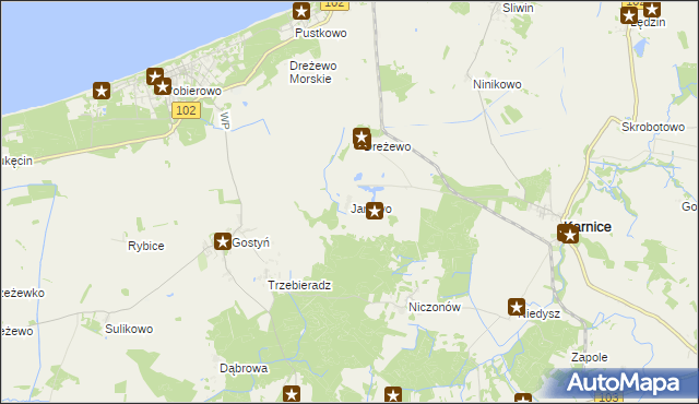 mapa Janowo gmina Karnice, Janowo gmina Karnice na mapie Targeo