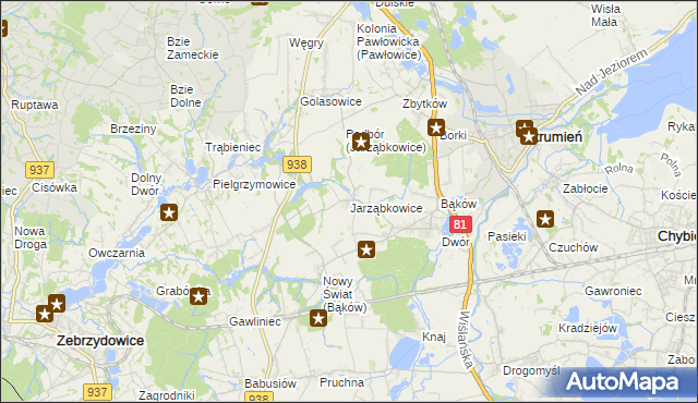 mapa Jarząbkowice gmina Pawłowice, Jarząbkowice gmina Pawłowice na mapie Targeo