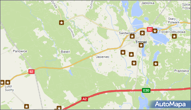 mapa Jasieniec gmina Trzciel, Jasieniec gmina Trzciel na mapie Targeo