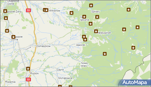 mapa Jaworek gmina Międzylesie, Jaworek gmina Międzylesie na mapie Targeo