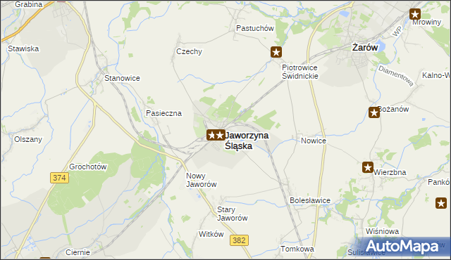 mapa Jaworzyna Śląska, Jaworzyna Śląska na mapie Targeo
