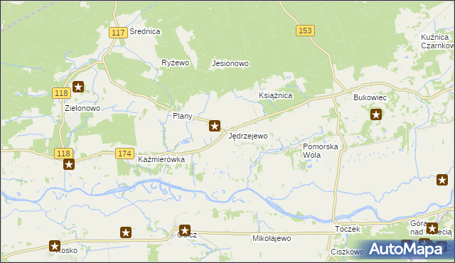 mapa Jędrzejewo gmina Czarnków, Jędrzejewo gmina Czarnków na mapie Targeo